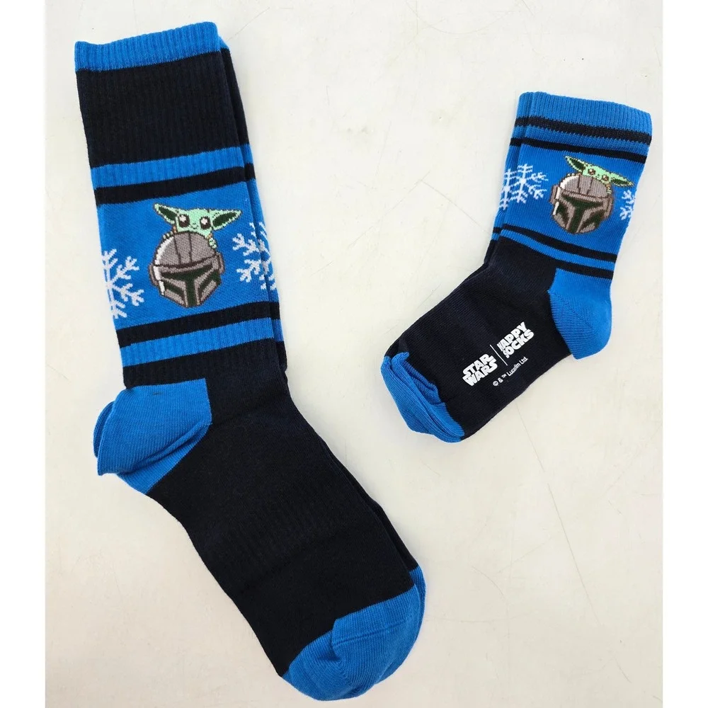 Happy Socks Star Wars Mini & Me Crew Socks Adult Kids Blue Mandalorian - New